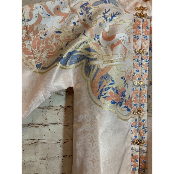 Authentic Ming-Style Hanfu Bijia Top by Mingtang Shiyi Peach Jacquard Sika Deer - Picture 5 of 15